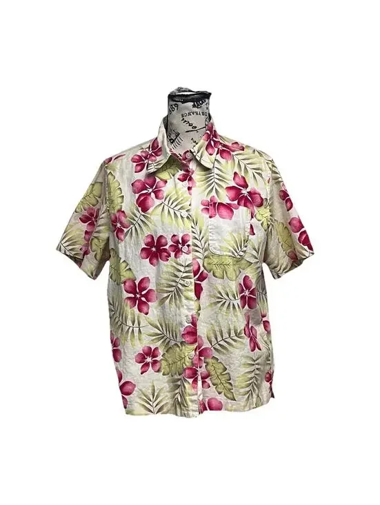 Sunbay Cottons Linen Blend Tropical Floral Hawaiian Shirt Women’s M Beach Resort - Picture 2 of 10